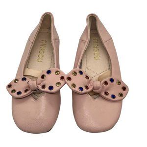 Pink Leather Bow Girls Casual Shoes sz 11.5 w/ Rhinestones